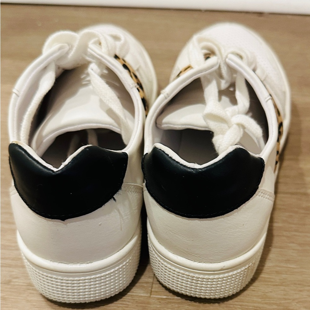 White Sneakers with Leopard Print Accent - Picture 2 of 6